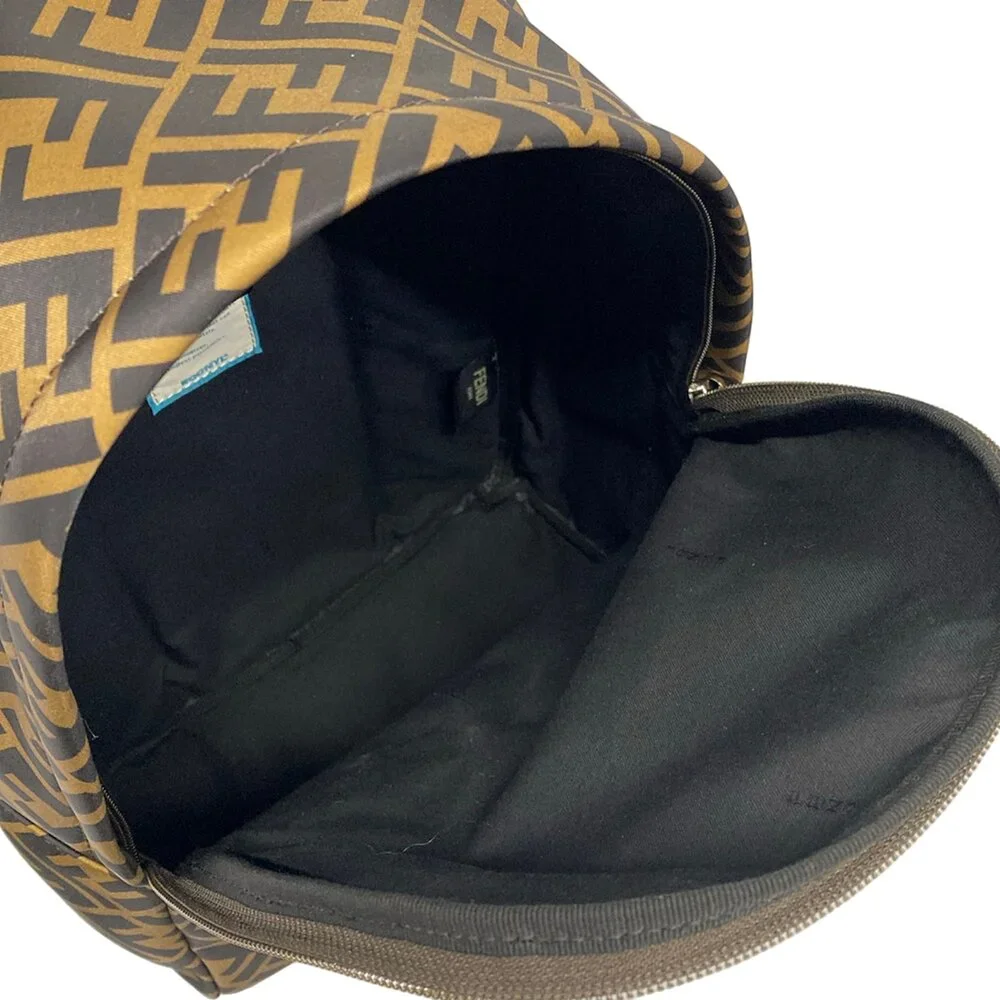Fendi Zucca Backpack 8BZ040 Brown Black Yellow Nylon Leather